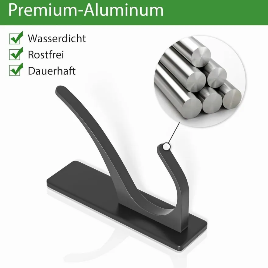 Schwarze Klebehaken Ultra Stark 6kg - 4 Stück, Rostfrei Metall Bügel Haken