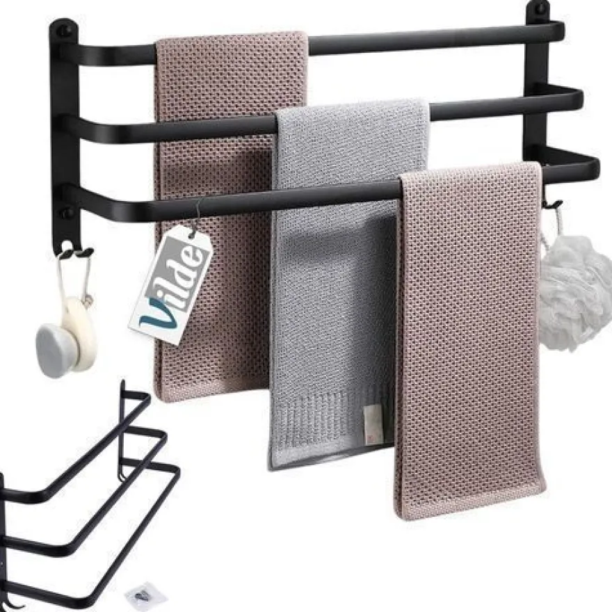 Schwarzer Handtuchhalter aus Aluminium, 60 cm