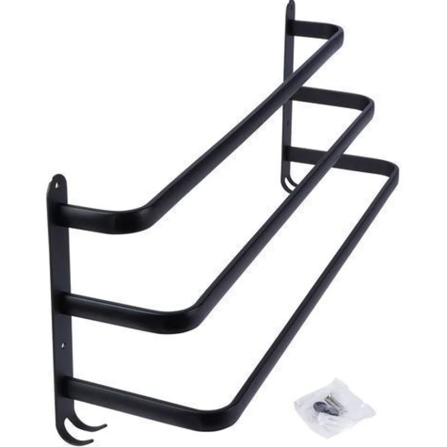 Schwarzer Handtuchhalter aus Aluminium, 60 cm