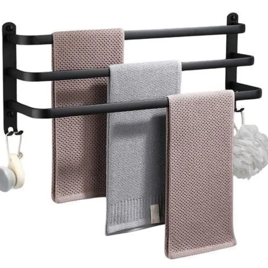 Schwarzer Handtuchhalter aus Aluminium, 60 cm