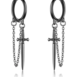 Schwarze Schwert Ohrringe Sterlingsilber Gothic Quasten Creolen Damen