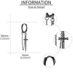 Schwarze Schwert Ohrringe Sterlingsilber Gothic Quasten Creolen Damen