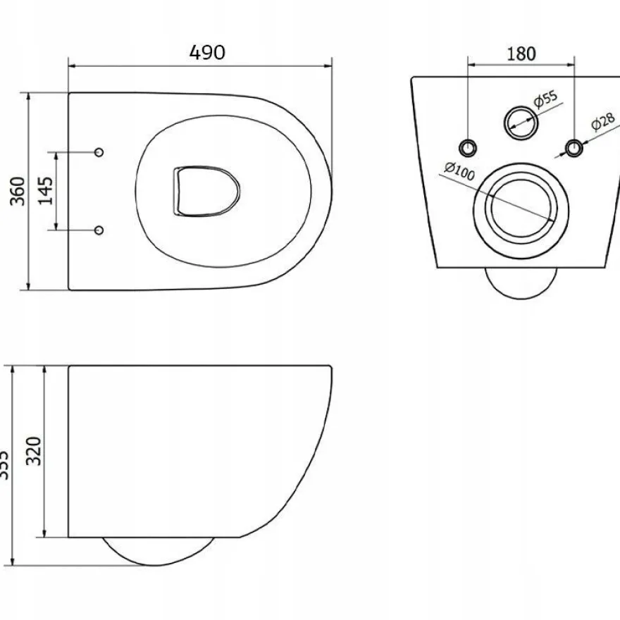 Schwarzes rimless-WC mit Duroplast-Sitz mit Soft-Close-Funktion und Wirbelspülung