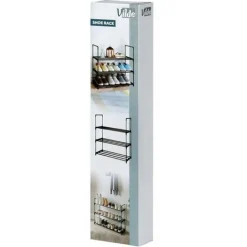 Schwarzes Schuhregal aus Metall, 3-stufig, 57 x 28 x 55 cm