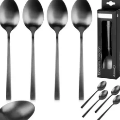 Schwarze Teelöffel aus Stahl, 4 Stück