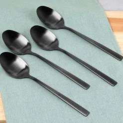 Schwarze Teelöffel aus Stahl, 4 Stück