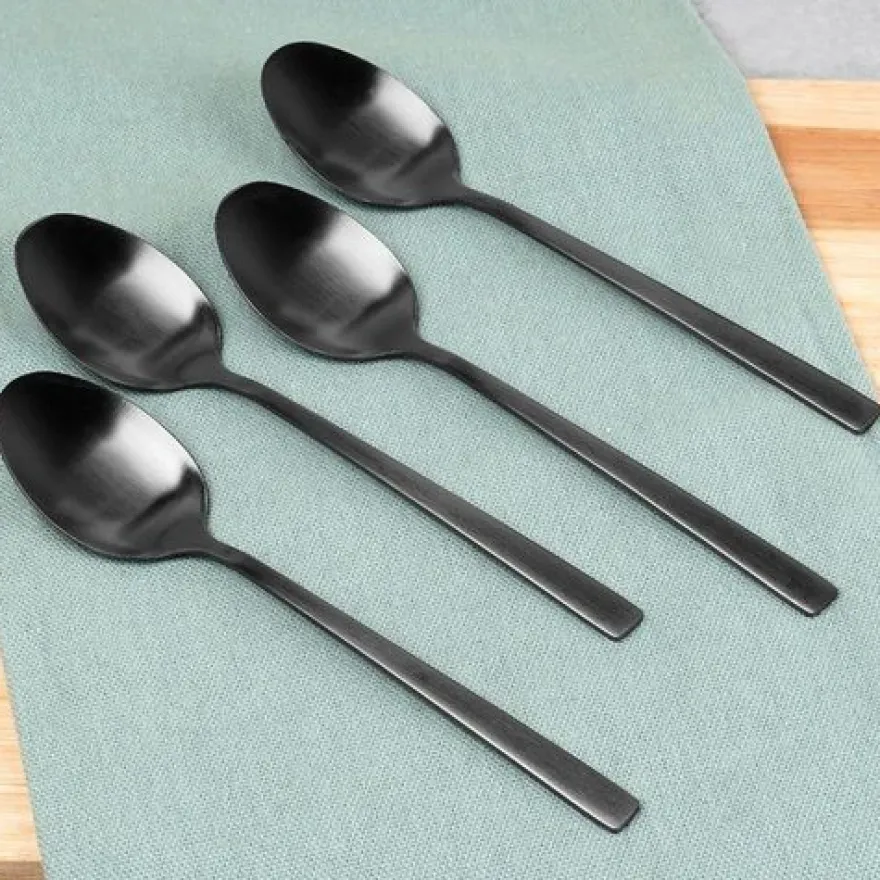 Schwarze Teelöffel aus Stahl, 4 Stück