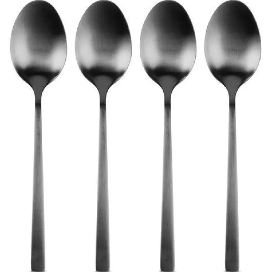 Schwarze Teelöffel aus Stahl, 4 Stück