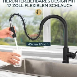 Schwarz Küchenarmatur mit Herausziehbarer Brause - 360° Schwenkbar