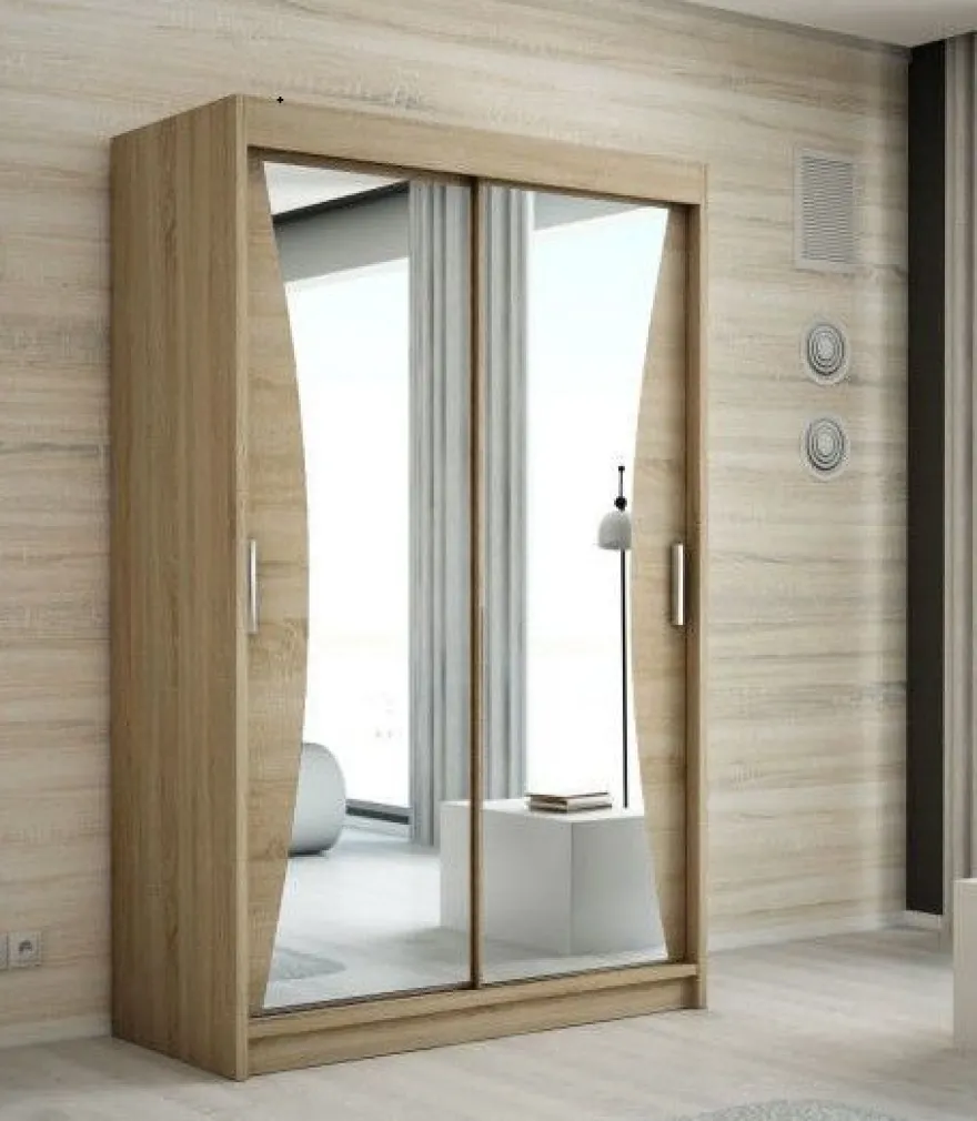 Schwebetürenschrank, 2-türig Schrank mit Spiegel- NIKO 120 cm