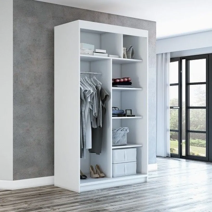 Schwebetürenschrank, 2-türig Schrank mit Spiegel- NIKO 120 cm