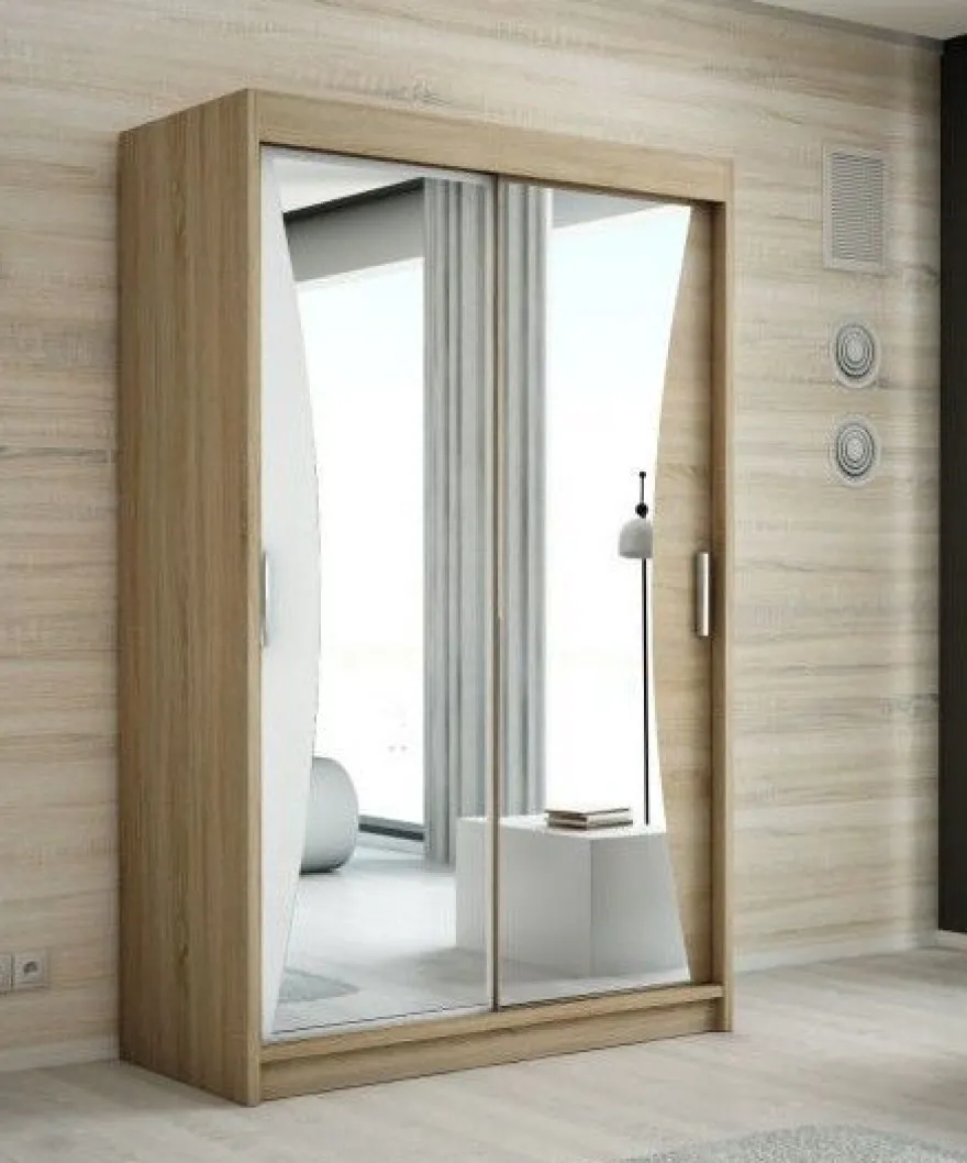 Schwebetürenschrank, 2-türig Schrank mit Spiegel- NIKO 120 cm