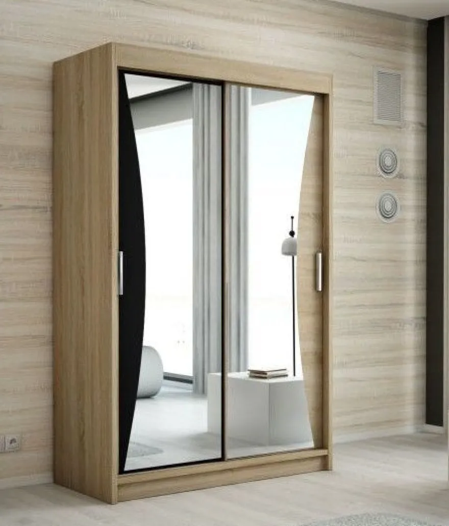 Schwebetürenschrank, 2-türig Schrank mit Spiegel- NIKO 120 cm