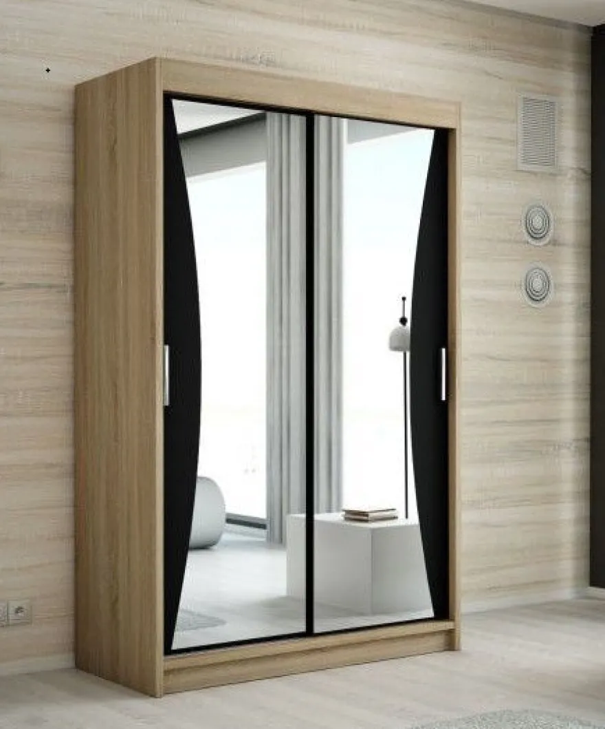Schwebetürenschrank, 2-türig Schrank mit Spiegel- NIKO 120 cm