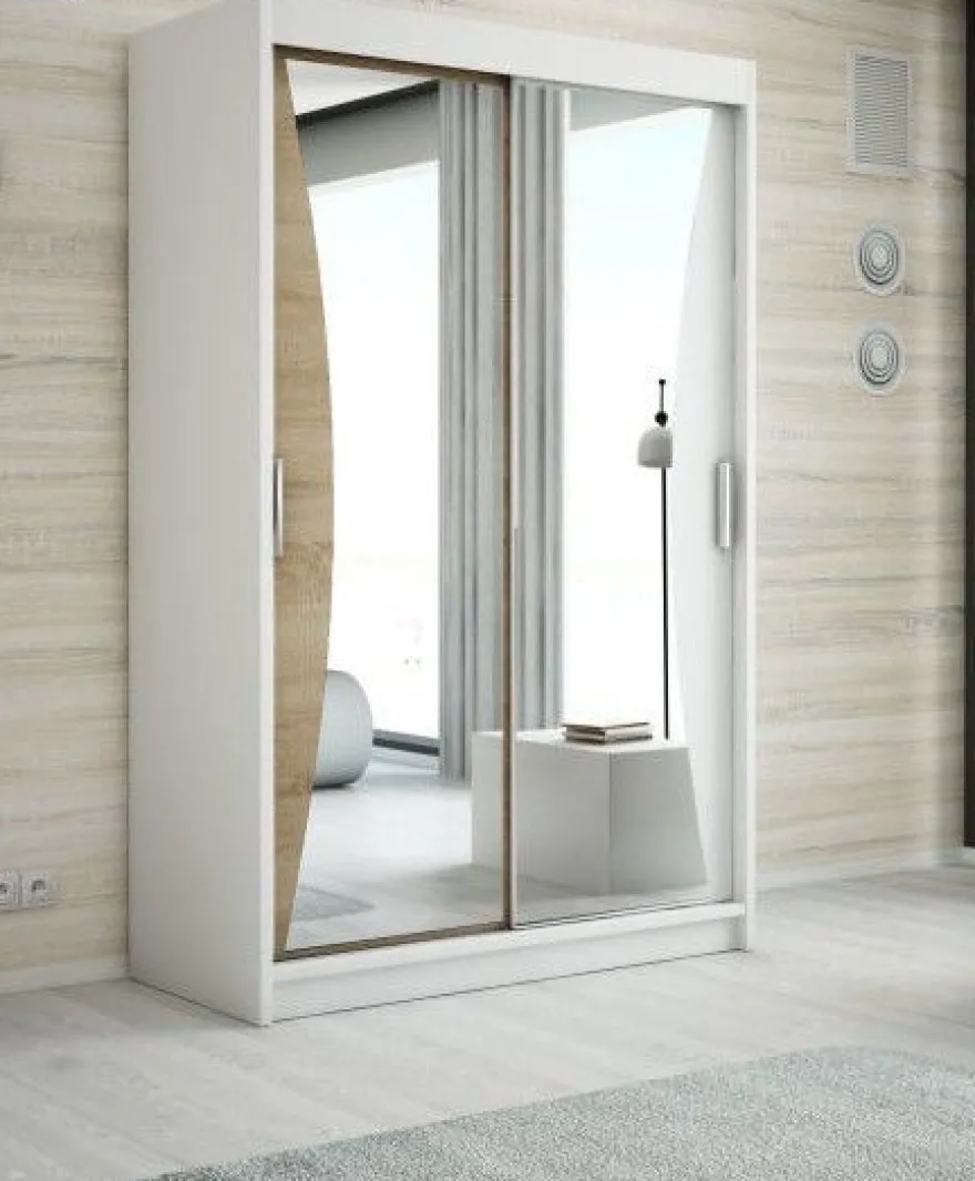 Schwebetürenschrank, 2-türig Schrank mit Spiegel- NIKO 120 cm