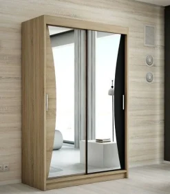 Schwebetürenschrank, 2-türig Schrank mit Spiegel- NIKO 120 cm