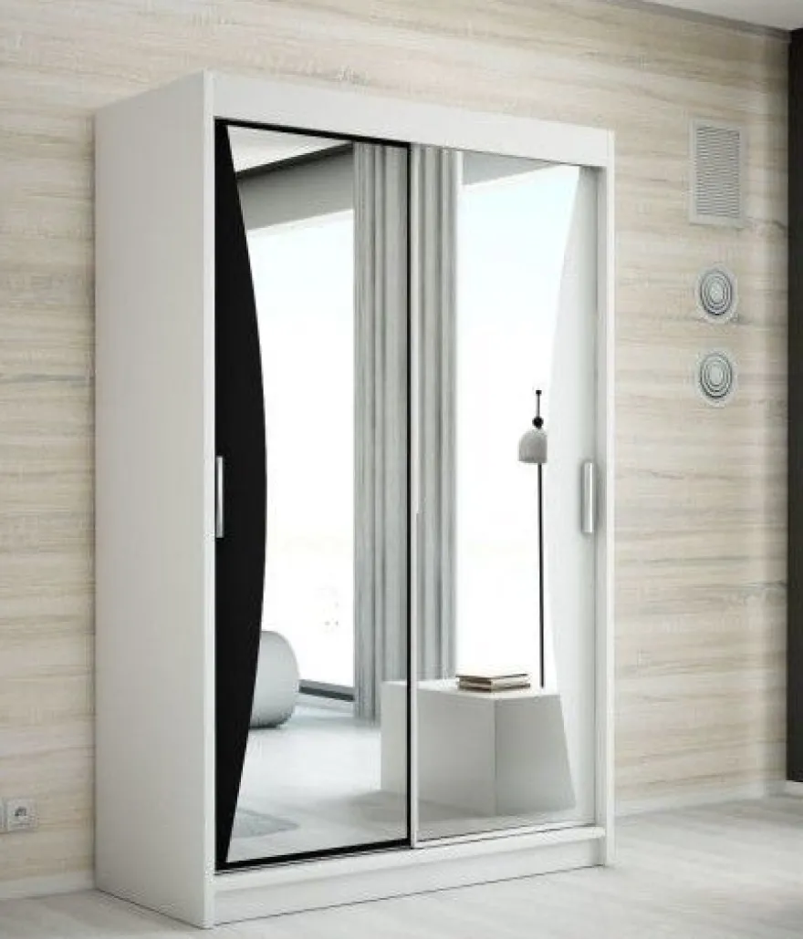 Schwebetürenschrank, 2-türig Schrank mit Spiegel- NIKO 120 cm