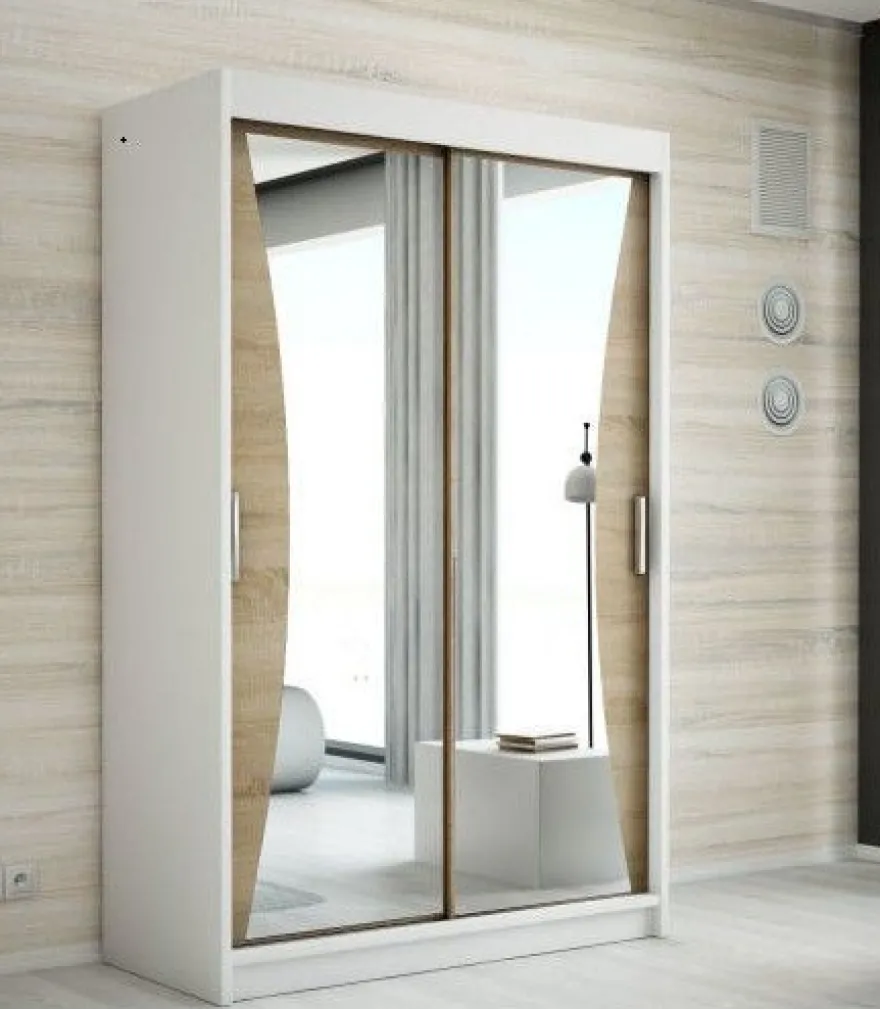 Schwebetürenschrank, 2-türig Schrank mit Spiegel- NIKO 120 cm