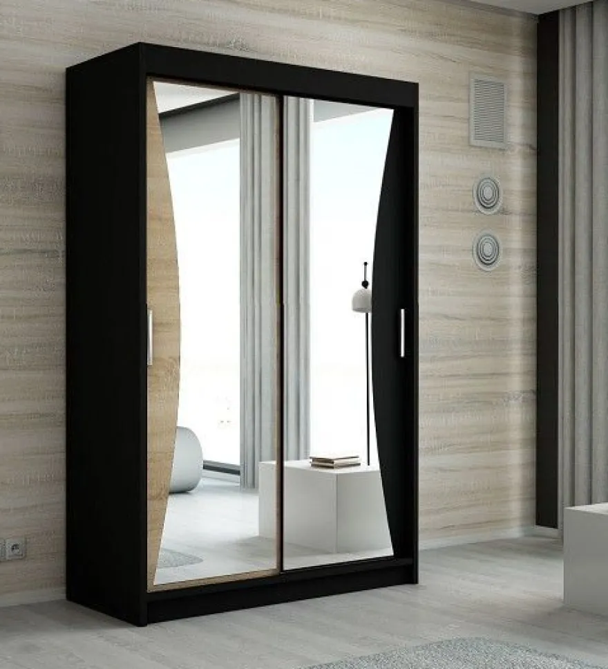 Schwebetürenschrank, 2-türig Schrank mit Spiegel- NIKO 120 cm