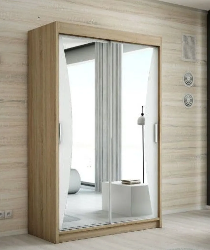 Schwebetürenschrank, 2-türig Schrank mit Spiegel- NIKO 120 cm