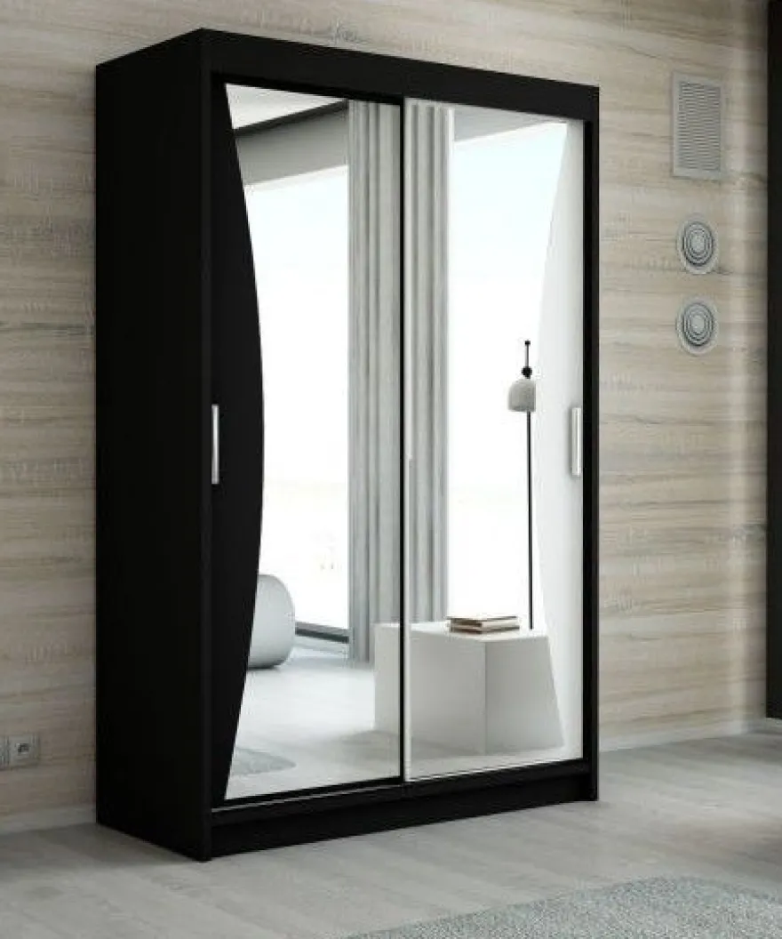 Schwebetürenschrank, 2-türig Schrank mit Spiegel- NIKO 120 cm