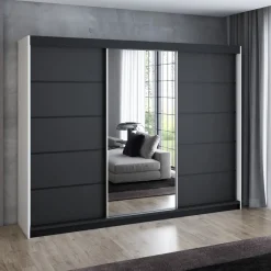 Schwebetürenschrank, 3-türig Schrank 200 cm mit 4 Schubladen, und Spiegel- Viluno 4