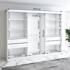 Schwebetürenschrank, 3-türig Schrank 200 cm mit 4 Schubladen, und Spiegel- Viluno 4