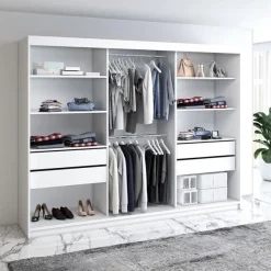 Schwebetürenschrank, 3-türig Schrank 200 cm mit 4 Schubladen, und Spiegel- Viluno 4