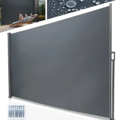 Seitenmarkise ausziehbar Anthrazit Sichtschutz Windschutz Sonnenschutz 180 x 300 cm
