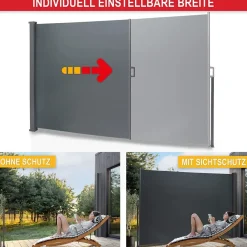 Seitenmarkise ausziehbar Anthrazit Sichtschutz Windschutz Sonnenschutz 180 x 300 cm