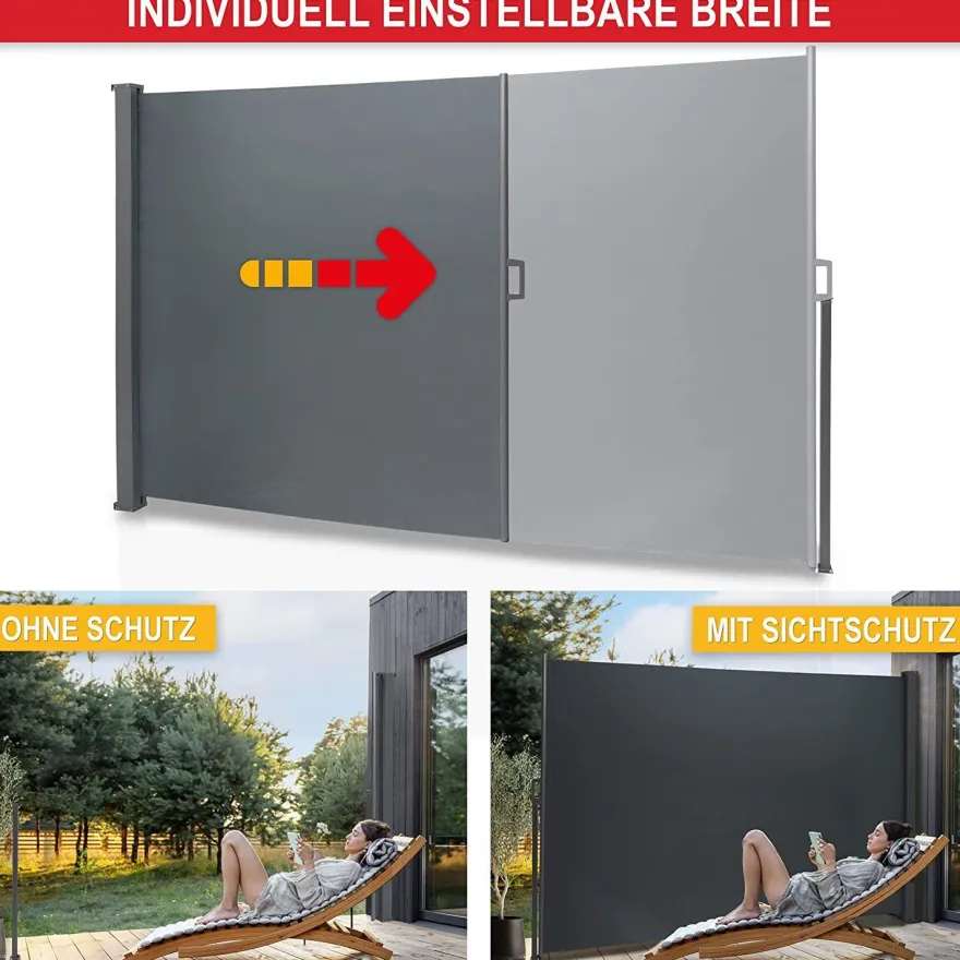 Seitenmarkise ausziehbar Anthrazit Sichtschutz Windschutz Sonnenschutz 180 x 300 cm