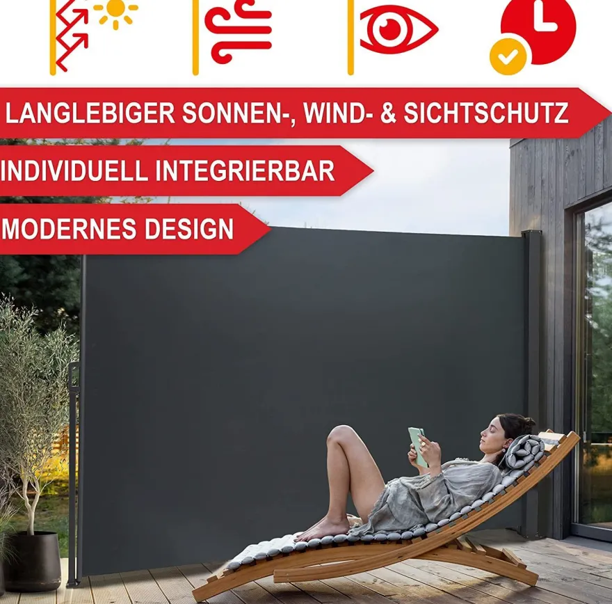 Seitenmarkise ausziehbar Anthrazit Sichtschutz Windschutz Sonnenschutz 180 x 300 cm