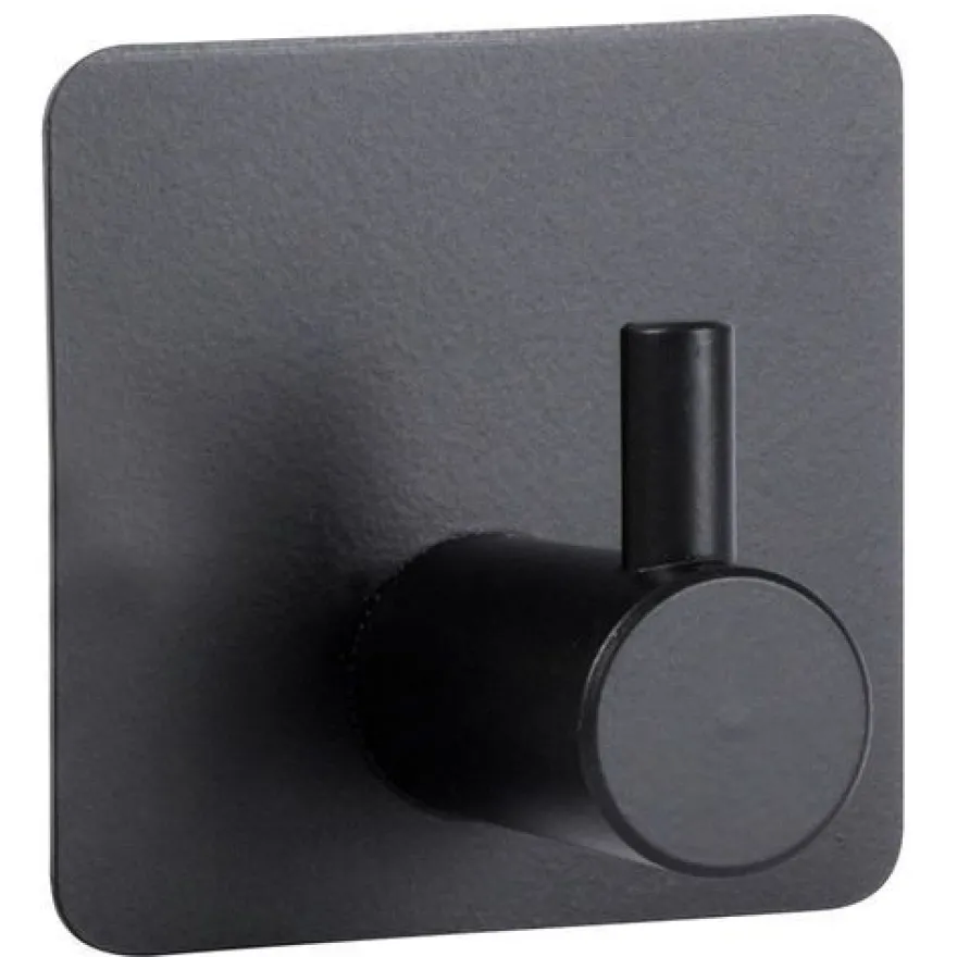 Selbstklebender Kleiderhaken, Stahl, schwarz, 4 Stück