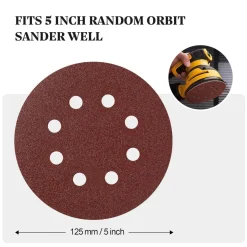 Selead 110 Stück Schleifpapier 125mm Klett 8-Loch Profi Körnung P80 für