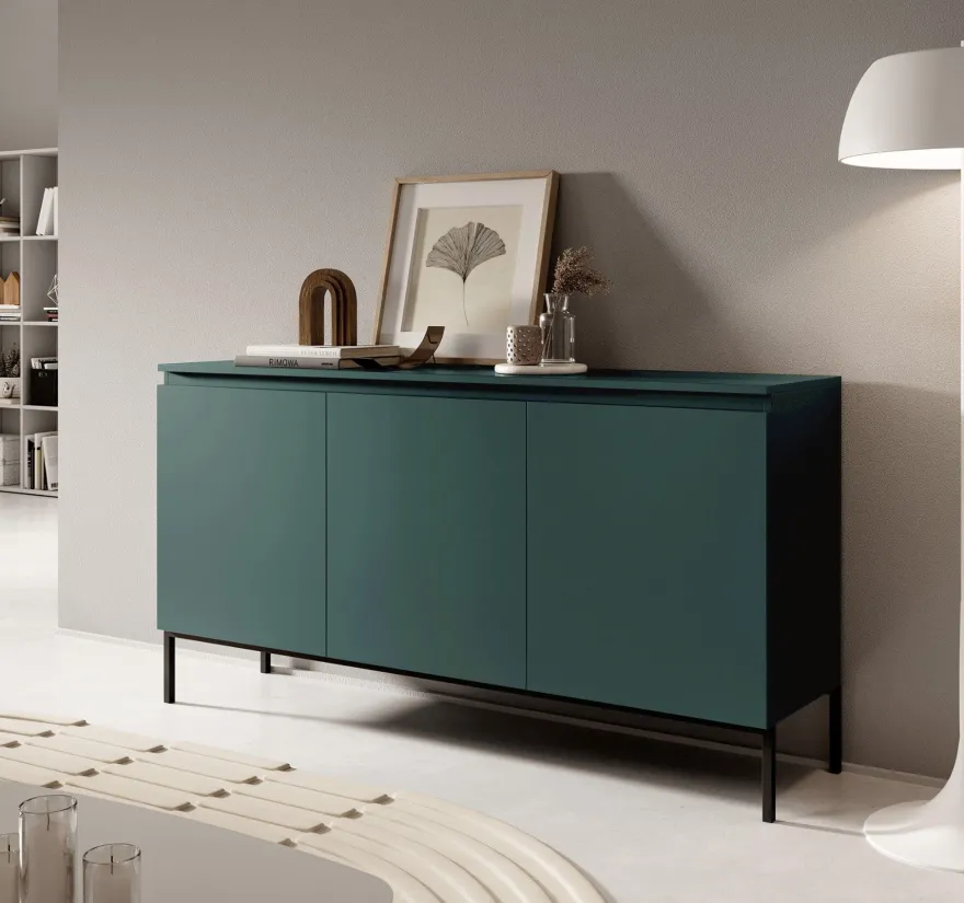 Selsey Bemmi - dreitrige Kommode, Dunkelgrn mit Metallbeinen, 150 cm