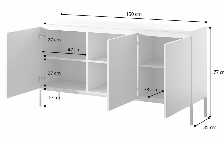 Selsey Bemmi - dreitrige Kommode, Dunkelgrn mit Metallbeinen, 150 cm