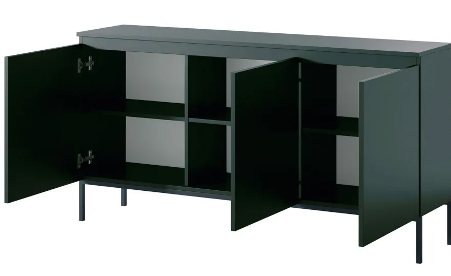 Selsey Bemmi - dreitrige Kommode, Dunkelgrn mit Metallbeinen, 150 cm