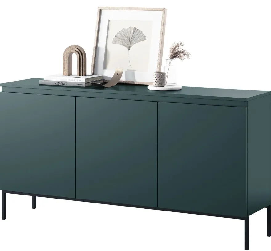 Selsey Bemmi - dreitrige Kommode, Dunkelgrn mit Metallbeinen, 150 cm
