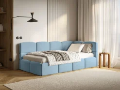 Selsey Cloudy - Jugendbett 120 cm, Bettkasten, Velours wasserabweisend, Kopfteil rech