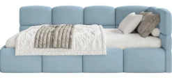 Selsey Cloudy - Jugendbett 120 cm, Bettkasten, Velours wasserabweisend, Kopfteil rech