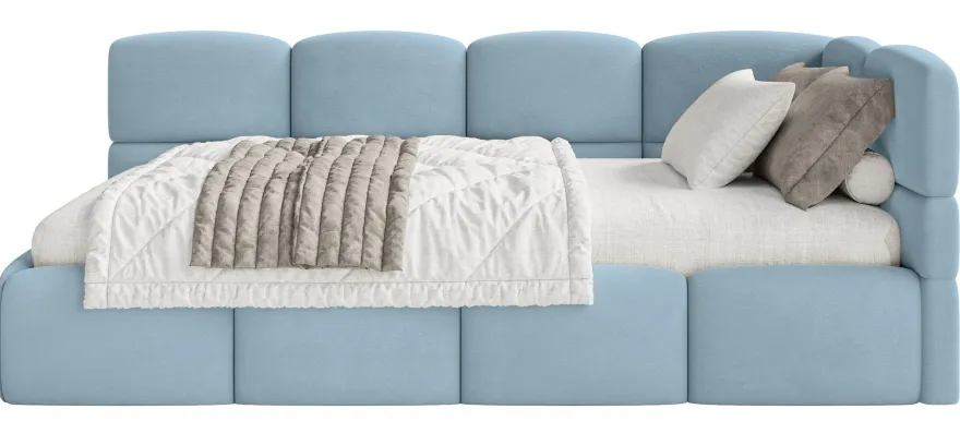 Selsey Cloudy - Jugendbett 120 cm, Bettkasten, Velours wasserabweisend, Kopfteil rech