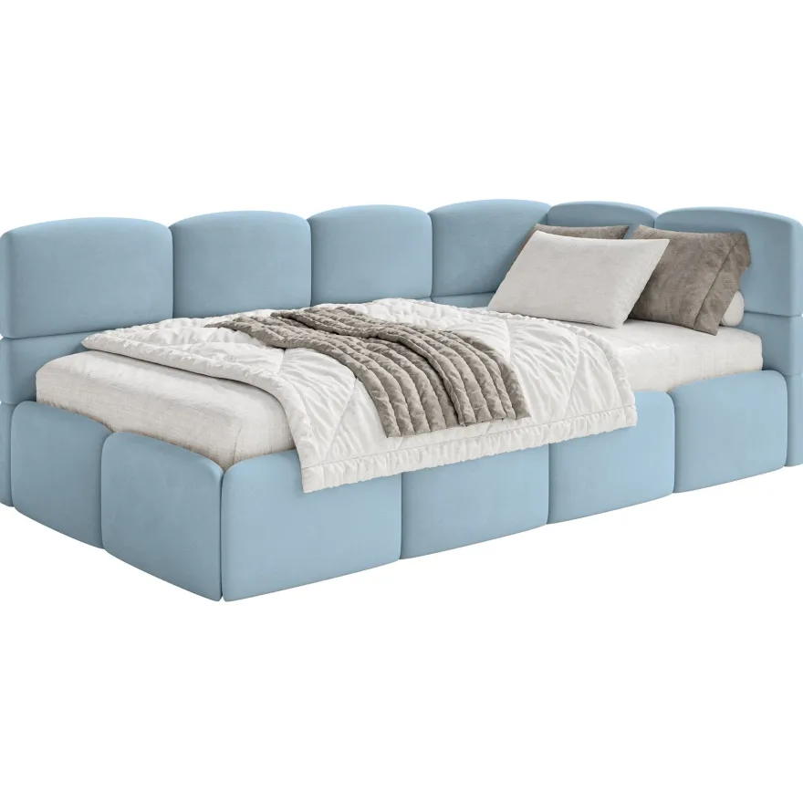 Selsey Cloudy - Jugendbett 120 cm, Bettkasten, Velours wasserabweisend, Kopfteil rech
