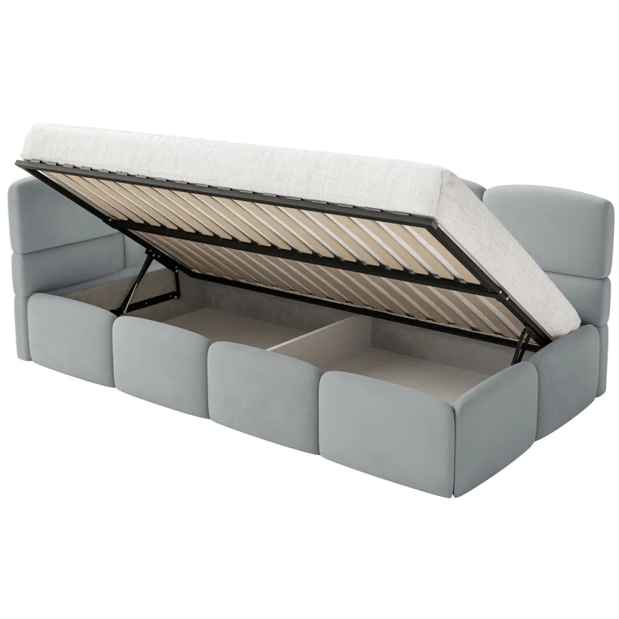 Selsey Cloudy - Jugendbett 120 cm, Bettkasten, Velours wasserabweisend, Kopfteil link