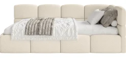 Selsey Cloudy - Jugendbett 120 cm, Bettkasten, Bouclé, Kopfteil rechts, Hellbeige
