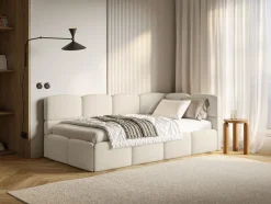 Selsey Cloudy - Jugendbett 120 cm, Bettkasten, Bouclé, Kopfteil rechts, Hellbeige