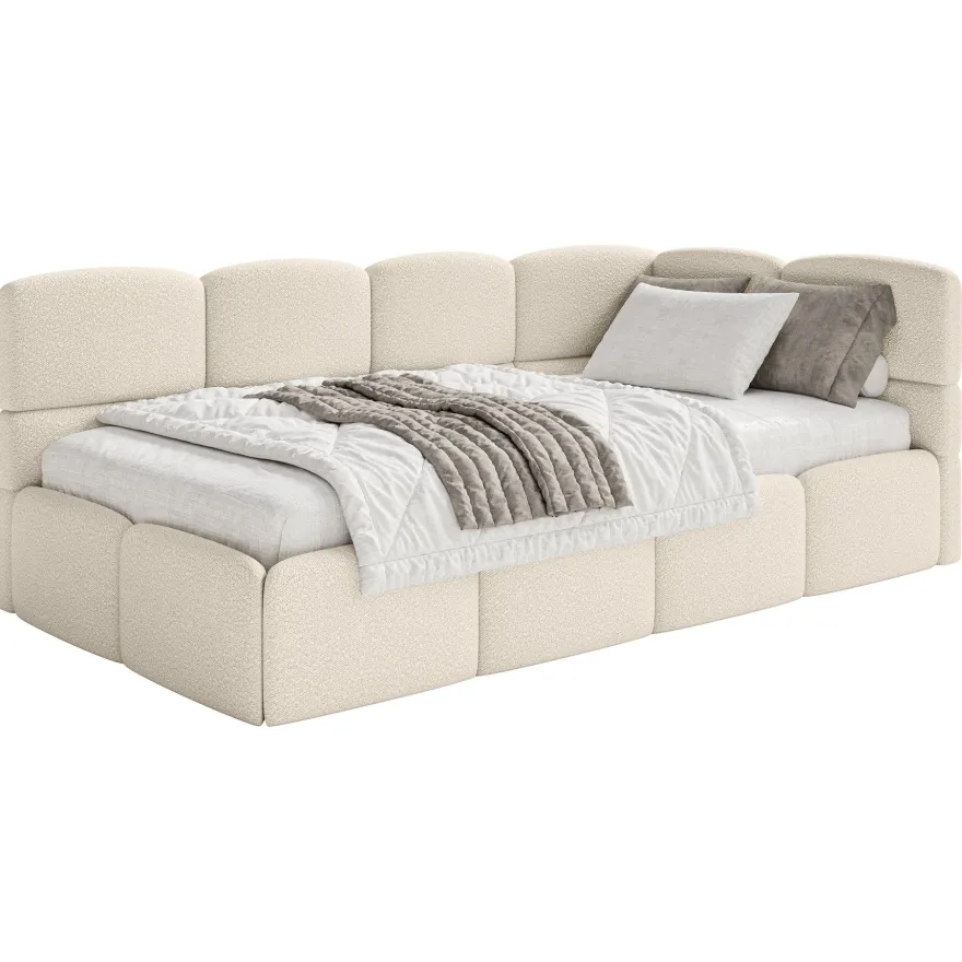 Selsey Cloudy - Jugendbett 120 cm, Bettkasten, Bouclé, Kopfteil rechts, Hellbeige