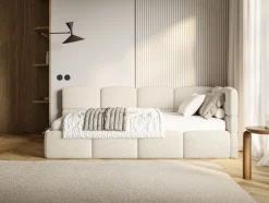 Selsey Cloudy - Jugendbett 120 cm, Bettkasten, Bouclé, Kopfteil rechts, Hellbeige