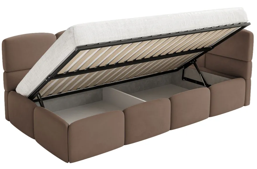 Selsey Cloudy - Jugendbett 120 cm, Bettkasten, Velours wasserabweisend, Kopfteil rech