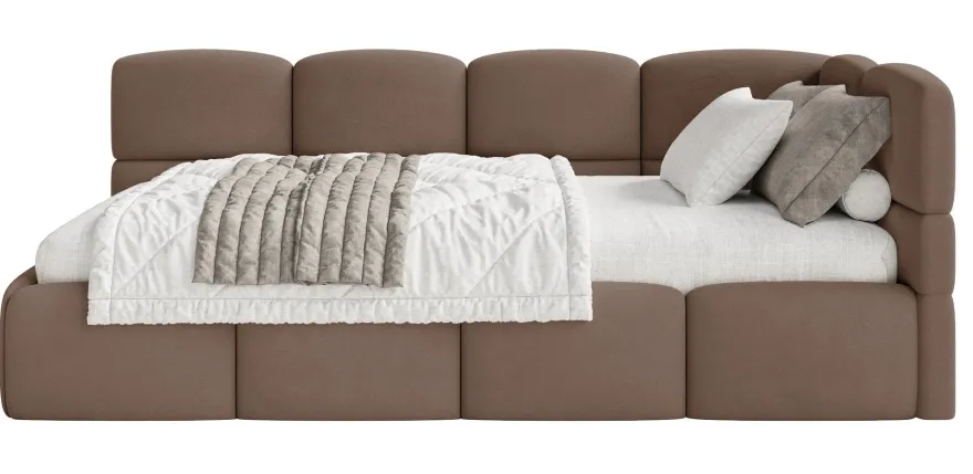 Selsey Cloudy - Jugendbett 120 cm, Bettkasten, Velours wasserabweisend, Kopfteil rech