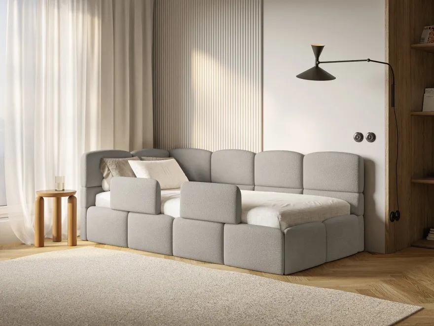Selsey Cloudy - Kinderbett 120x200, Kopfteil links, Matratze & Bettkasten, Chenille H
